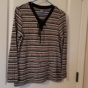 Laura Scott Striped Longsleeved Lightweight Knit Pullover Top